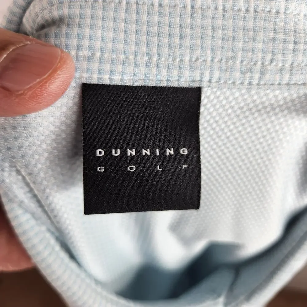 Dunning Golf Polo Shirt Men's Large Blue White Gingham‎ Embroidered